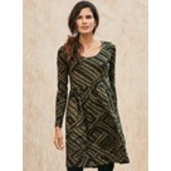NWT Peruvian Connection Dress Womens XS Long Sleeve Pima Cotton Olive Blockprint - Picture 10 of 11